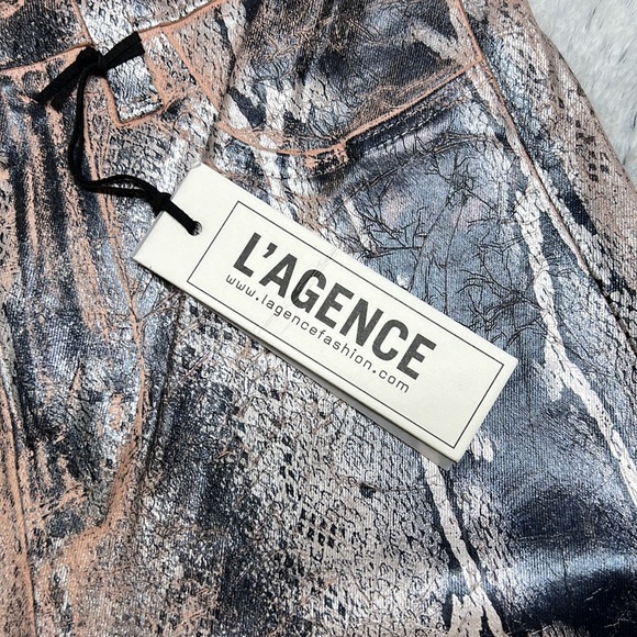 ⭐️L’Agence Margot High Rise Skinny petal black snake foil pants size 25 nwt - Picture 4 of 10